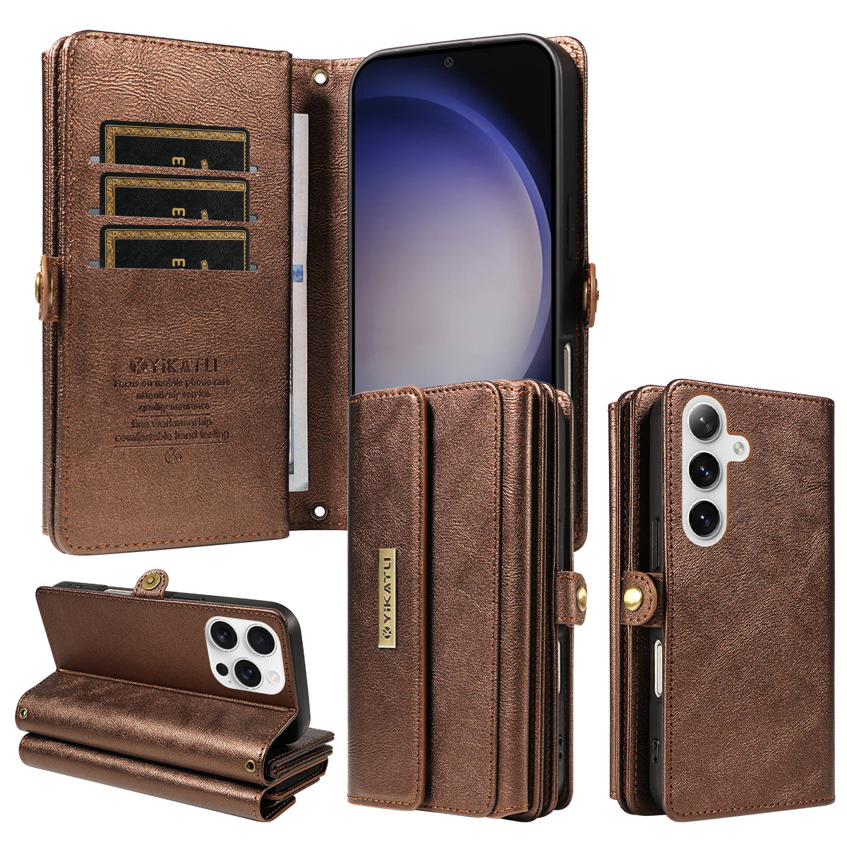 For Samsung Galaxy S25+ / Galaxy S24+ Case YIKATU YK-008 Zipper Wallet Leather Phone Cover with Shoulder Strap