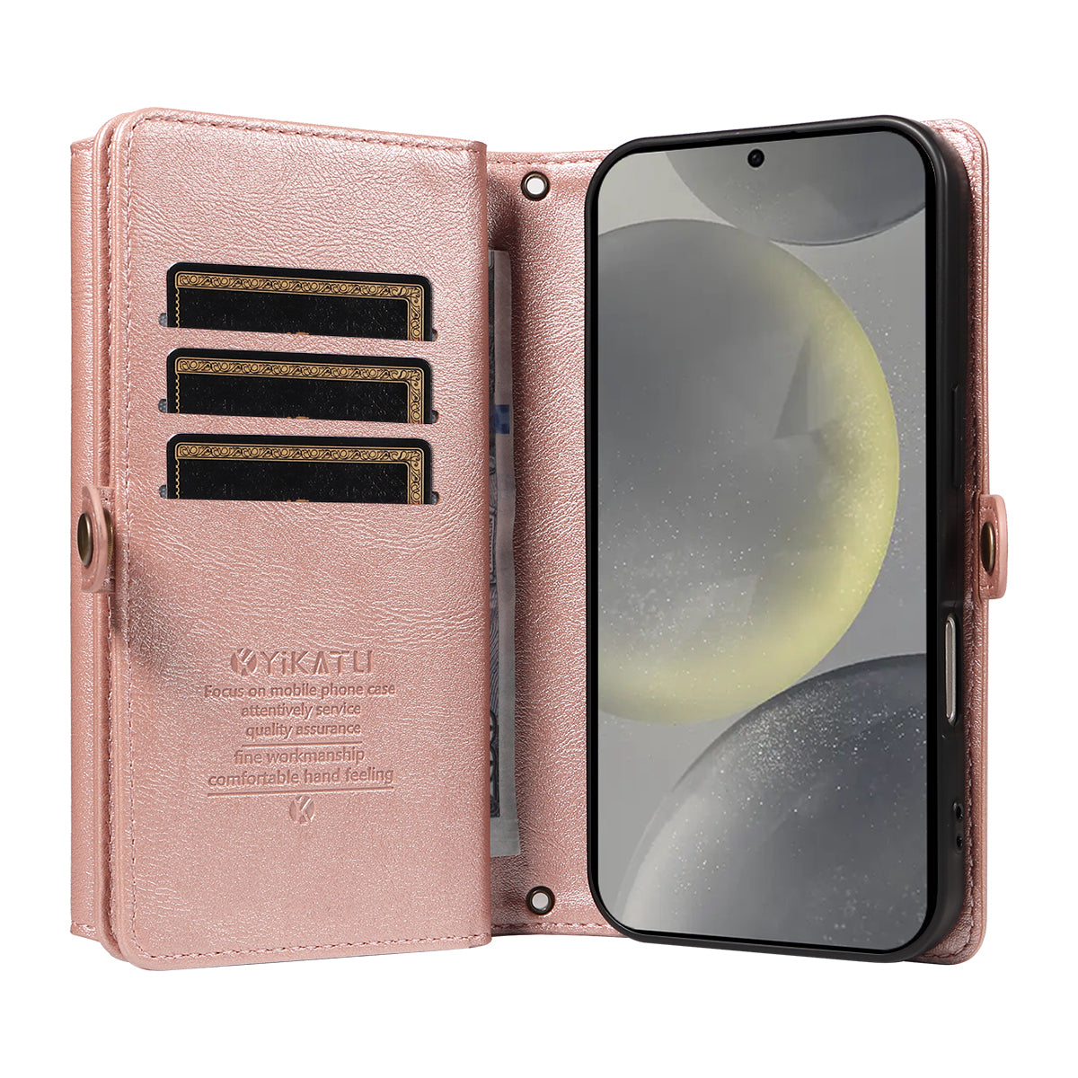 For Samsung Galaxy S25 / Galaxy S24 Case YIKATU YK-008 Zipper Wallet Leather Phone Cover with Shoulder Strap