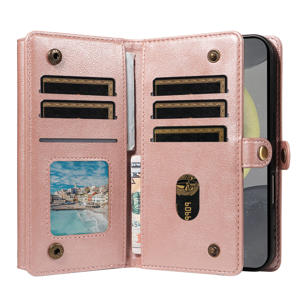 For Samsung Galaxy S25 / Galaxy S24 Case YIKATU YK-008 Zipper Wallet Leather Phone Cover with Shoulder Strap