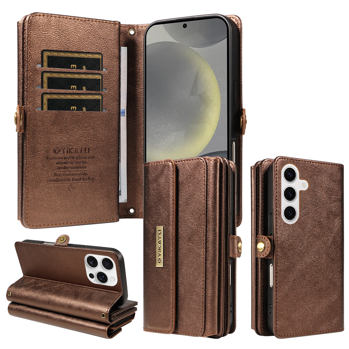 For Samsung Galaxy S25 / Galaxy S24 Case YIKATU YK-008 Zipper Wallet Leather Phone Cover with Shoulder Strap