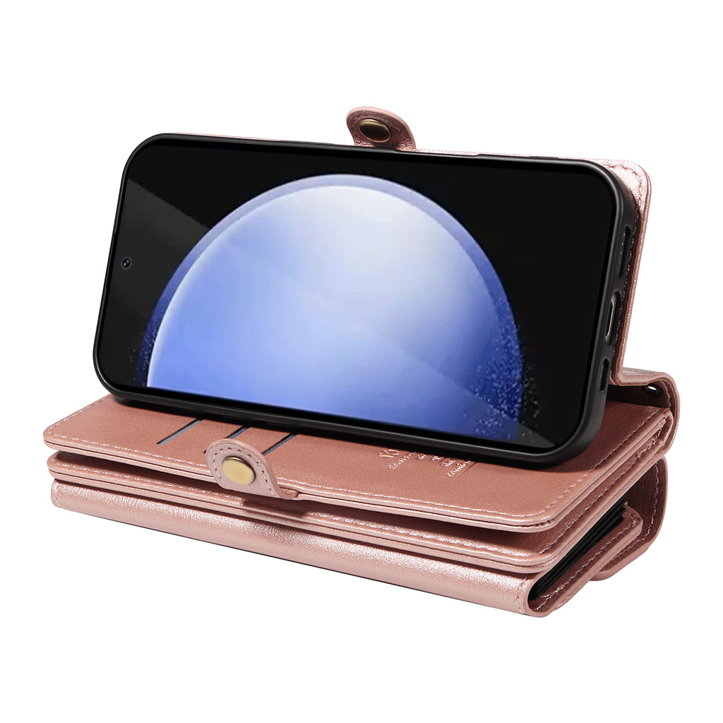 For Samsung Galaxy S23 FE Case YIKATU YK-008 Zipper Wallet Leather Phone Cover with Shoulder Strap