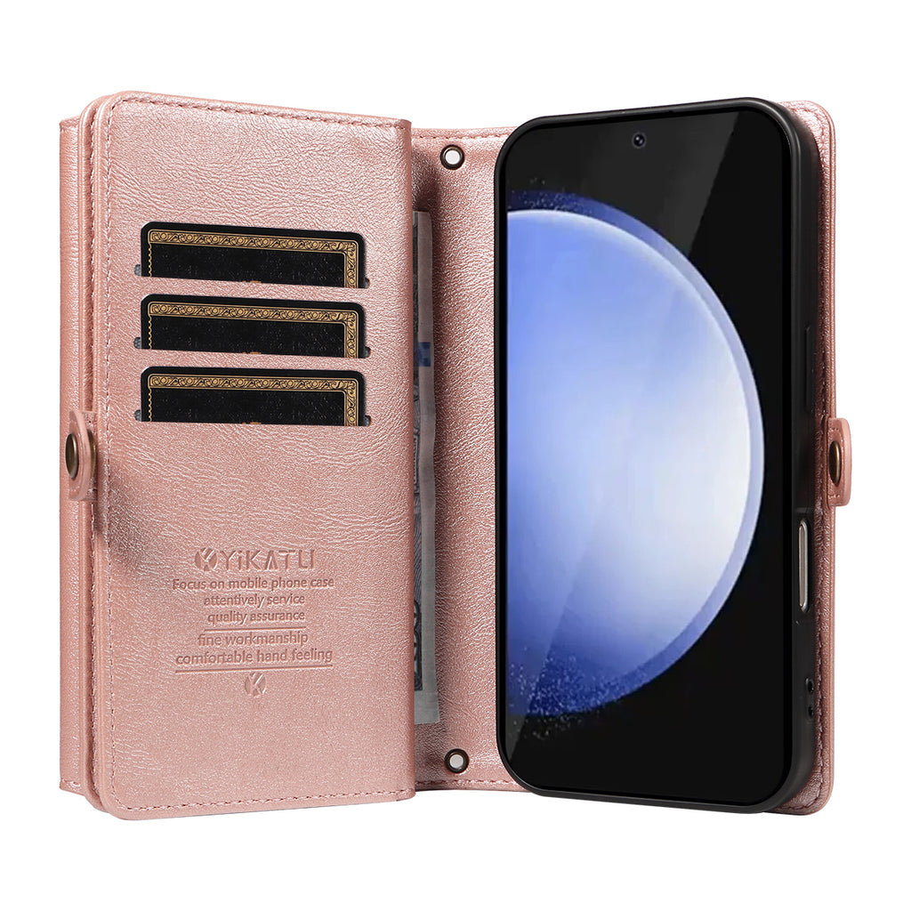 For Samsung Galaxy S23 FE Case YIKATU YK-008 Zipper Wallet Leather Phone Cover with Shoulder Strap