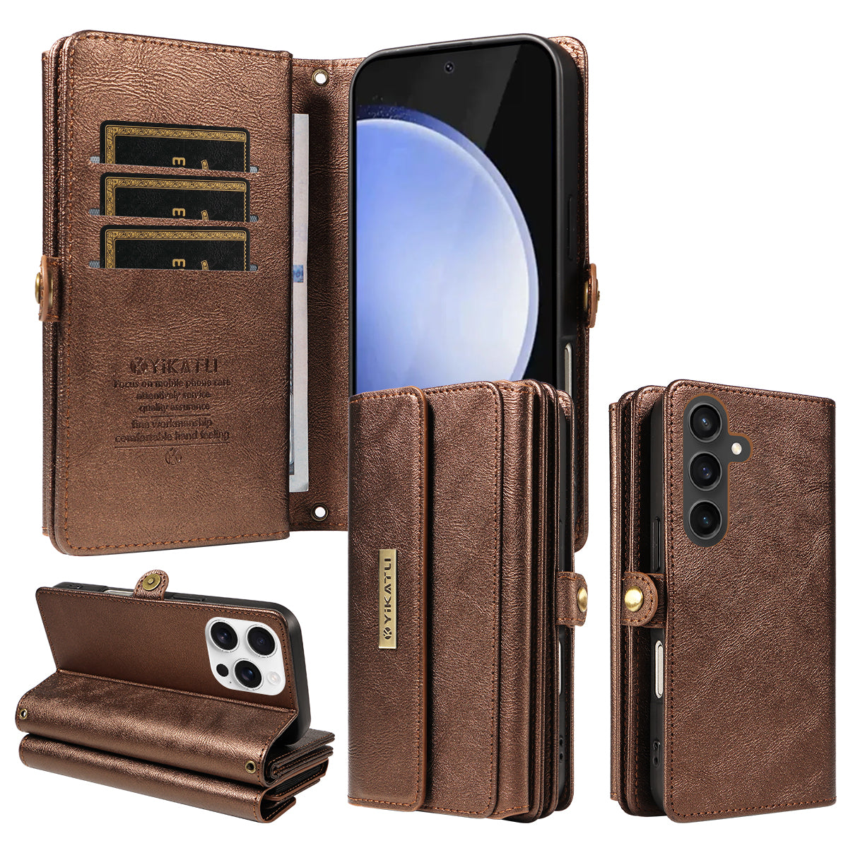 For Samsung Galaxy S23 FE Case YIKATU YK-008 Zipper Wallet Leather Phone Cover with Shoulder Strap