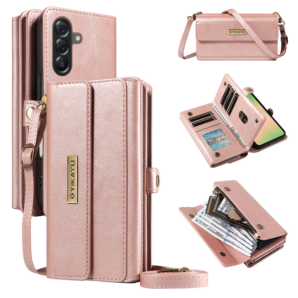 For Samsung Galaxy A56 5G / Galaxy M56 5G Case YIKATU YK-008 Zipper Wallet Leather Phone Cover with Shoulder Strap