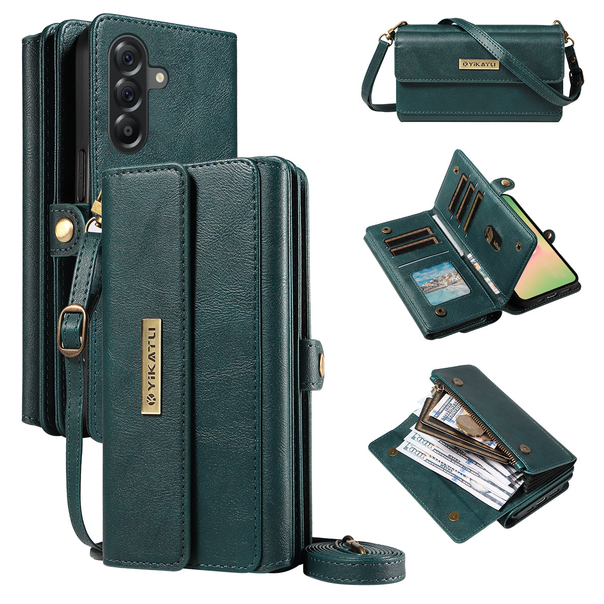 For Samsung Galaxy A56 5G / Galaxy M56 5G Case YIKATU YK-008 Zipper Wallet Leather Phone Cover with Shoulder Strap