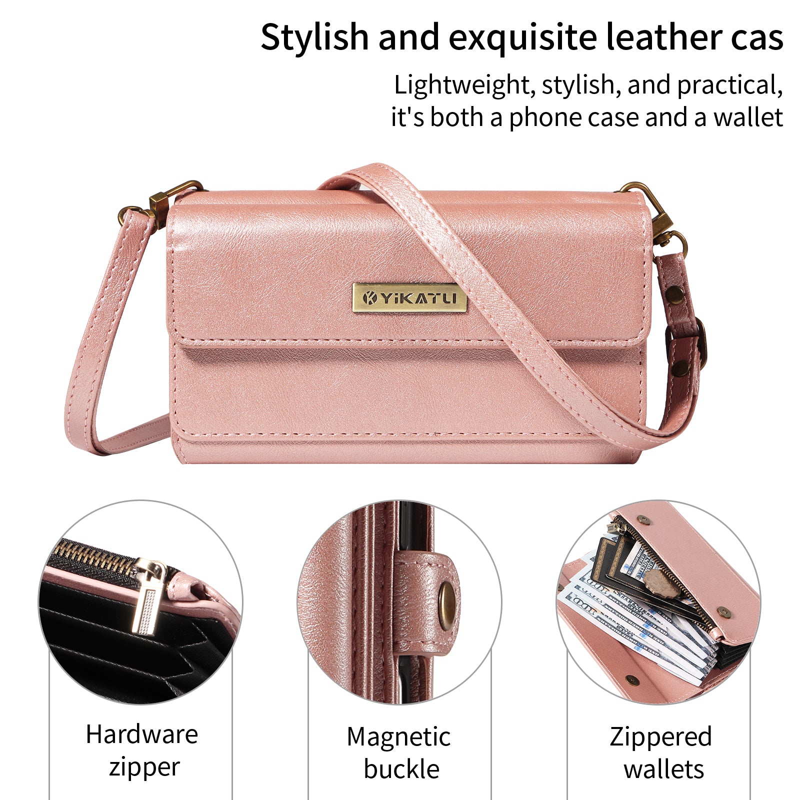 For Samsung Galaxy A34 5G Case YIKATU YK-008 Zipper Wallet Leather Phone Cover with Shoulder Strap