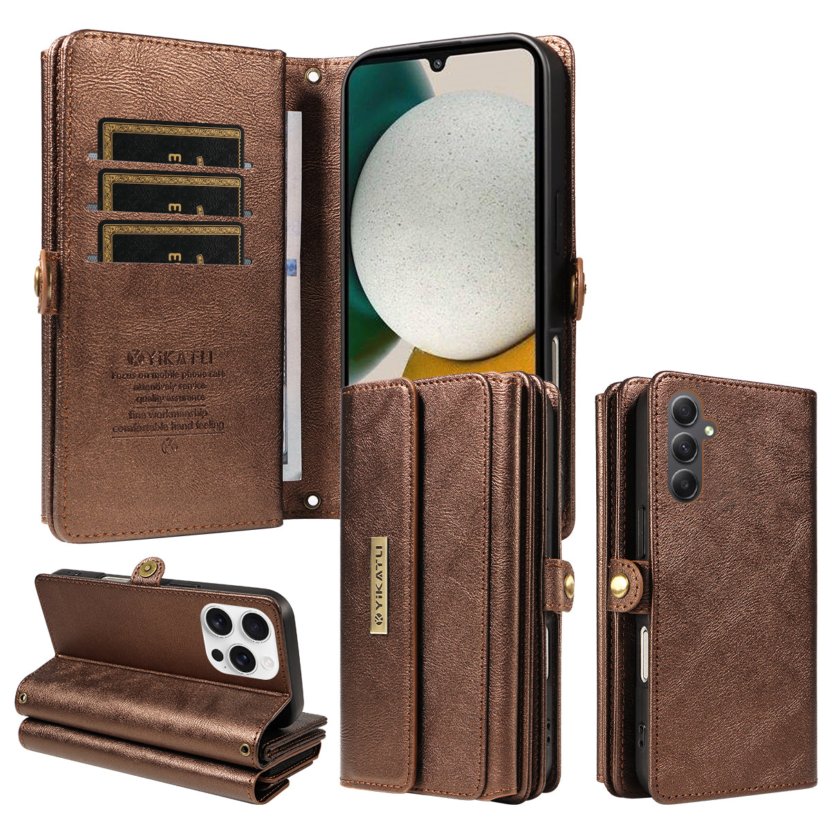 For Samsung Galaxy A34 5G Case YIKATU YK-008 Zipper Wallet Leather Phone Cover with Shoulder Strap