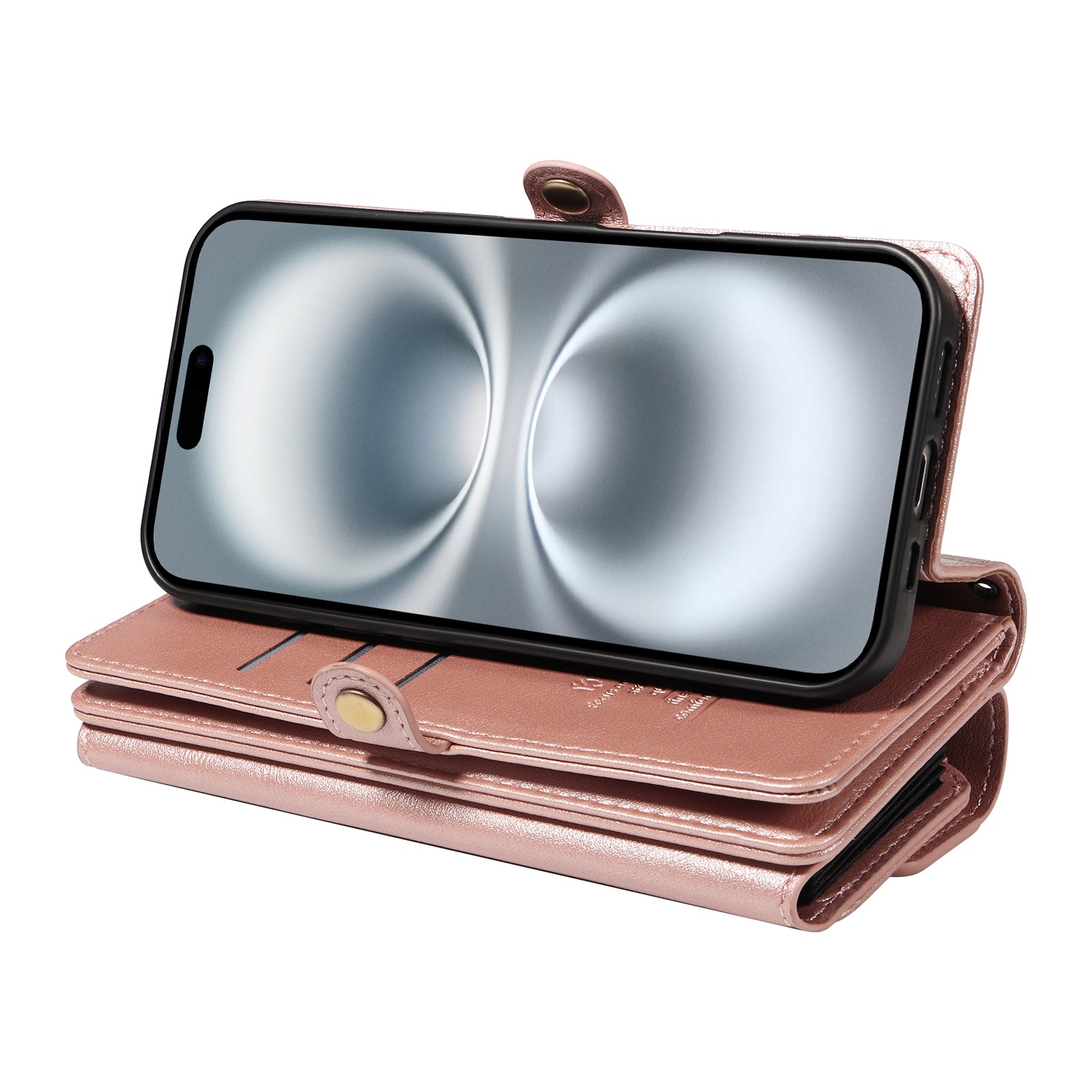 For iPhone 16 Case YIKATU YK-008 Zipper Wallet Leather Phone Cover with Shoulder Strap