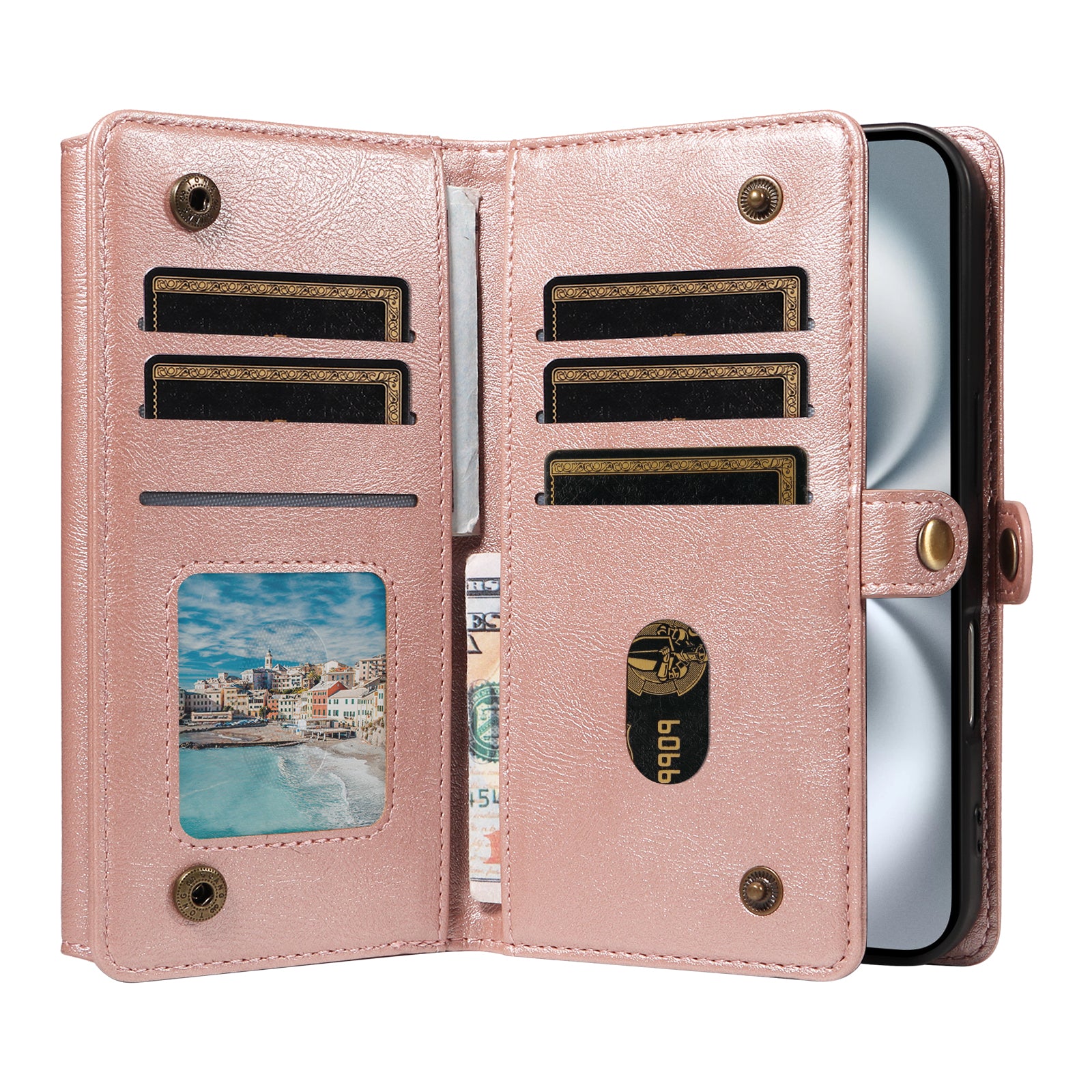 For iPhone 16 Case YIKATU YK-008 Zipper Wallet Leather Phone Cover with Shoulder Strap