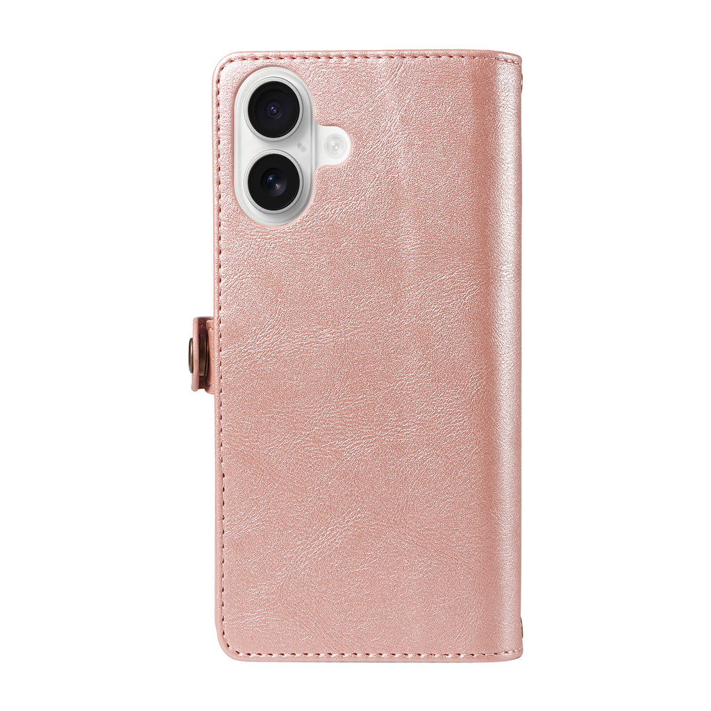 For iPhone 16 Case YIKATU YK-008 Zipper Wallet Leather Phone Cover with Shoulder Strap