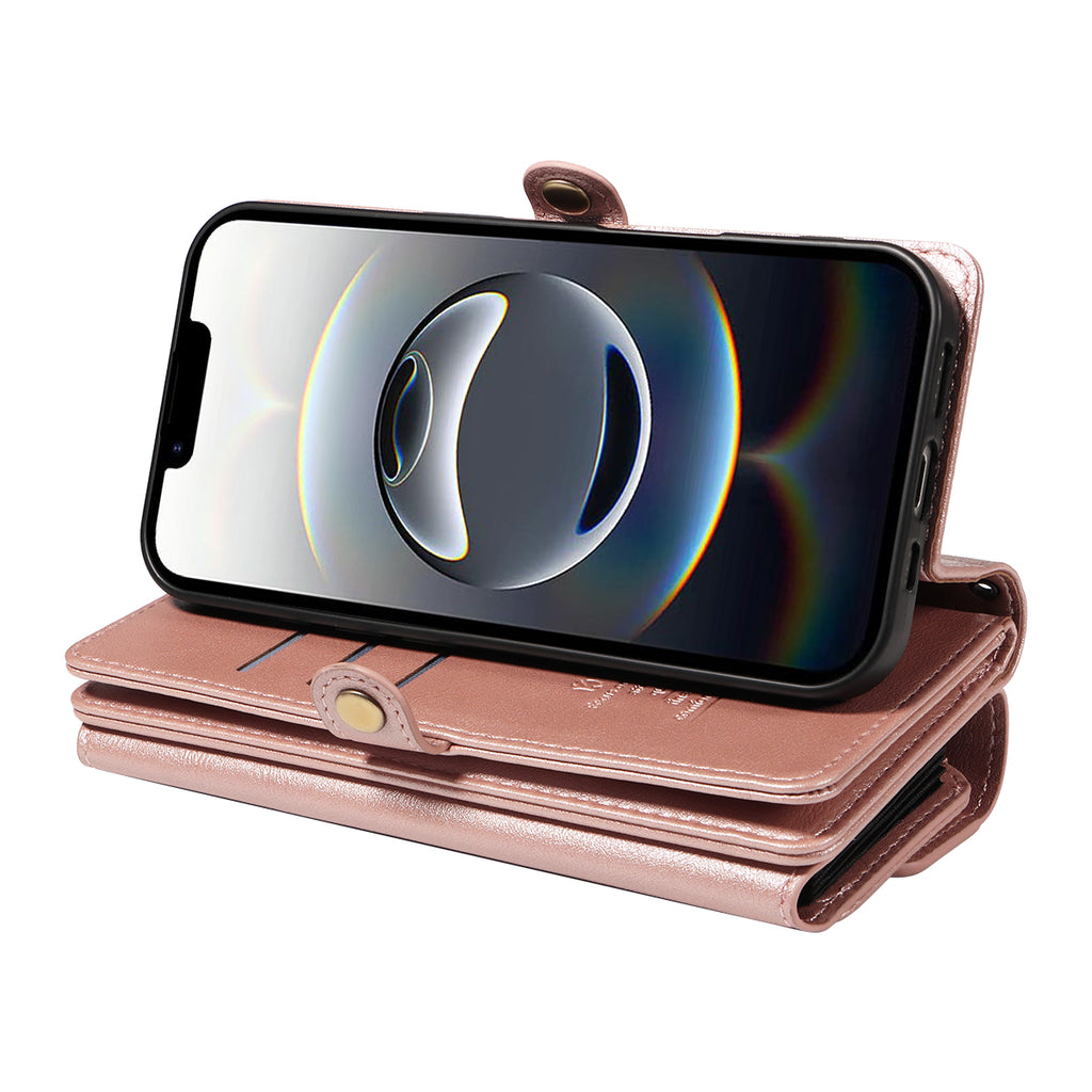 Étui portefeuille zippé en cuir YIKATU YK-008 pour iPhone 16e avec bandoulière