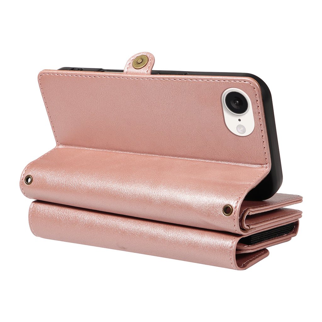 Étui portefeuille zippé en cuir YIKATU YK-008 pour iPhone 16e avec bandoulière