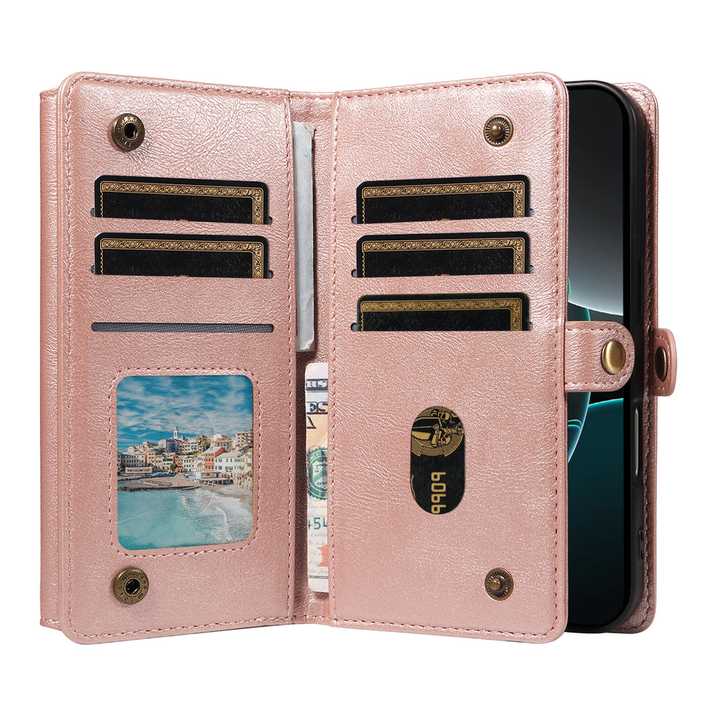 Étui portefeuille zippé en cuir YIKATU YK-008 pour iPhone 16 Pro Max avec bandoulière