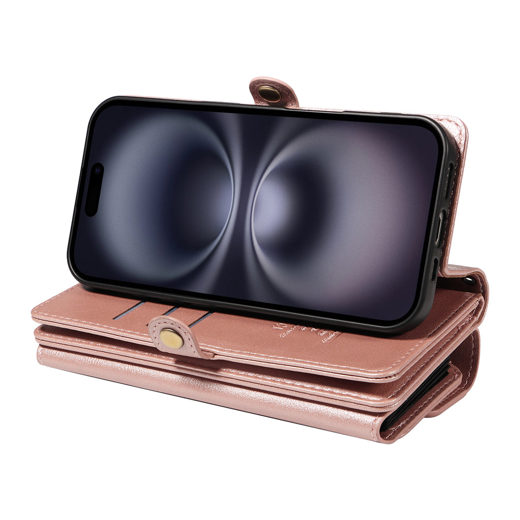 For iPhone 16 Plus Case YIKATU YK-008 Zipper Wallet Leather Phone Cover with Shoulder Strap