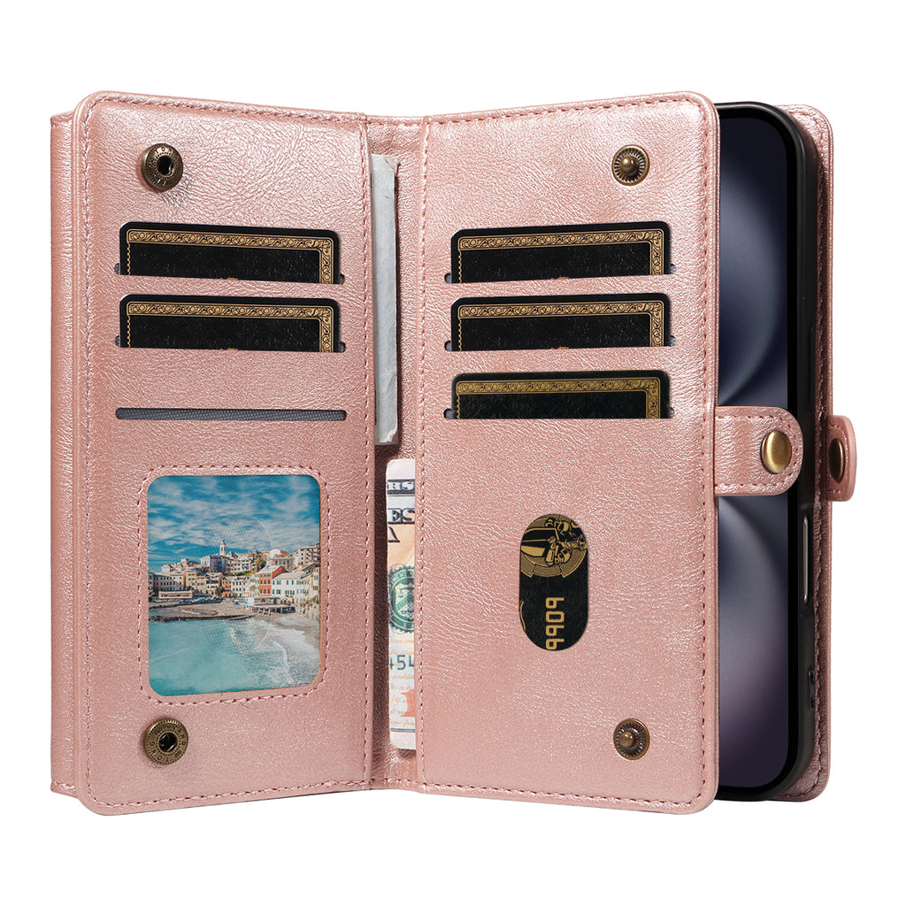 For iPhone 16 Plus Case YIKATU YK-008 Zipper Wallet Leather Phone Cover with Shoulder Strap