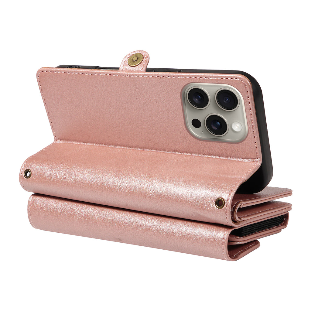 For iPhone 15 Pro Max Case YIKATU YK-008 Zipper Wallet Leather Phone Cover with Shoulder Strap