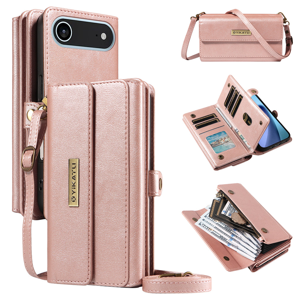 For iPhone Air Case YIKATU YK-008 Zipper Wallet Leather Phone Cover with Shoulder Strap