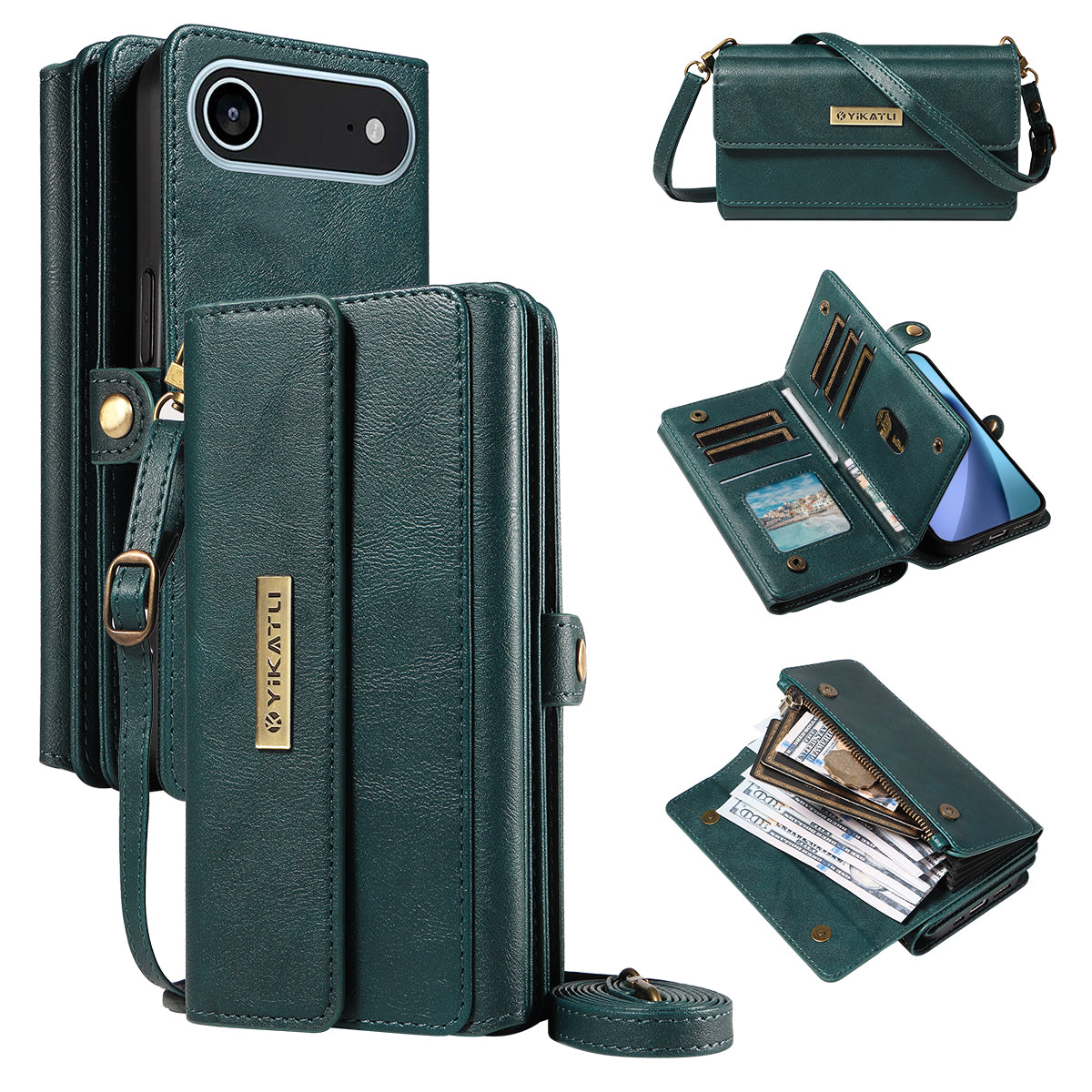 For iPhone Air Case YIKATU YK-008 Zipper Wallet Leather Phone Cover with Shoulder Strap