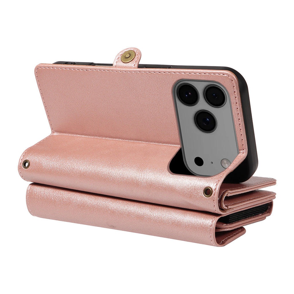 For iPhone 17 Pro Max Case YIKATU YK-008 Zipper Wallet Leather Phone Cover with Shoulder Strap