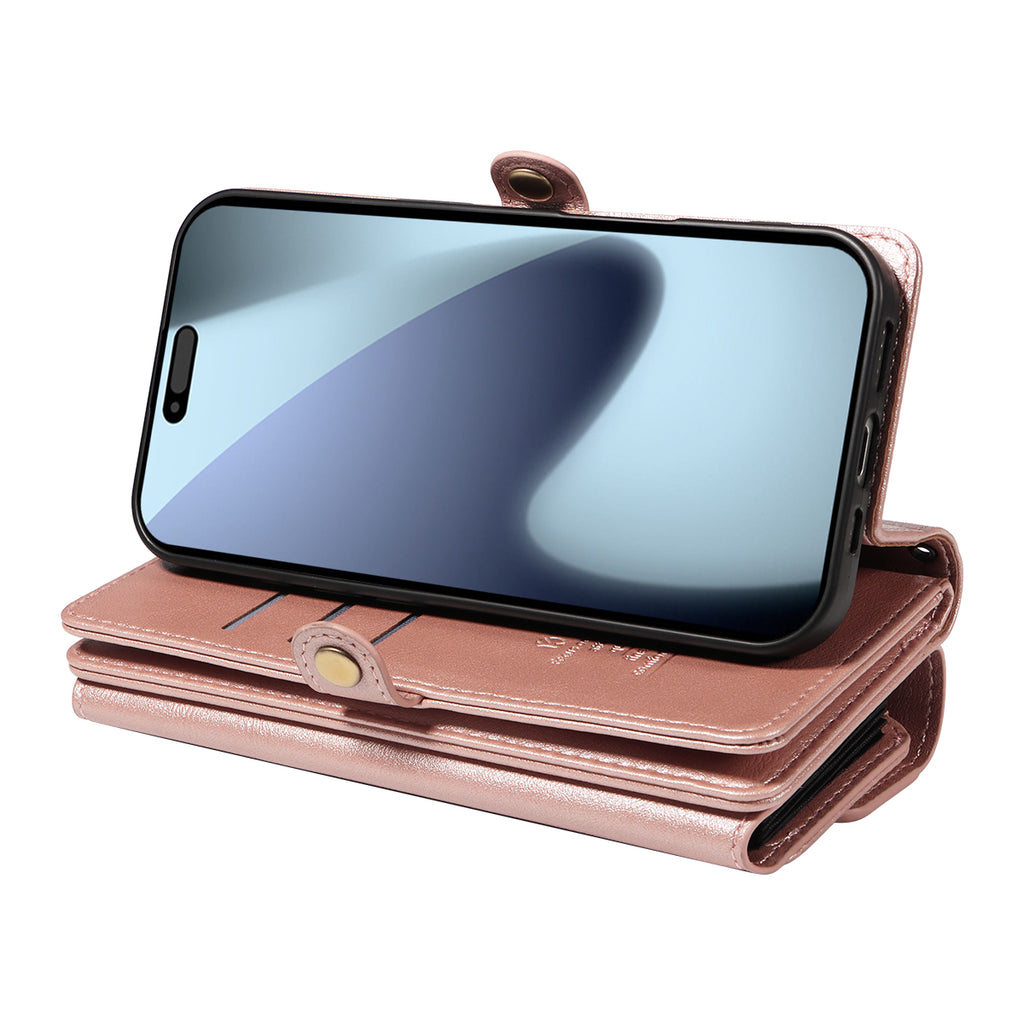 For iPhone 17 Pro Case YIKATU YK-008 Zipper Wallet Leather Phone Cover with Shoulder Strap