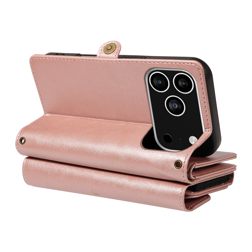 For iPhone 17 Pro Case YIKATU YK-008 Zipper Wallet Leather Phone Cover with Shoulder Strap