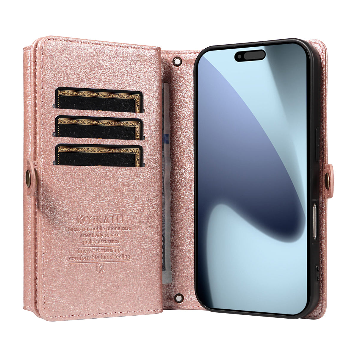 Étui portefeuille zippé en cuir YIKATU YK-008 pour iPhone 17 Pro avec bandoulière