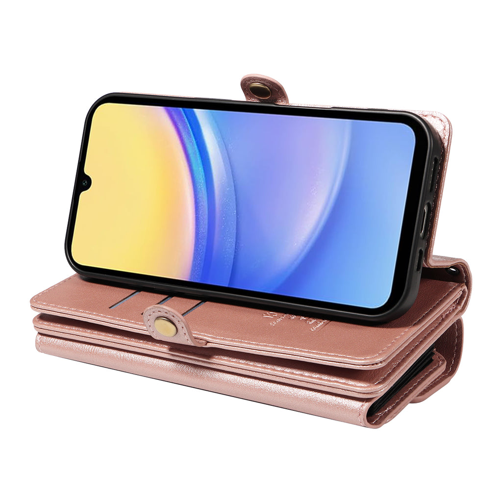 For Samsung Galaxy A15 5G / Galaxy A15 4G Case YIKATU YK-008 Zipper Wallet Leather Phone Cover with Shoulder Strap