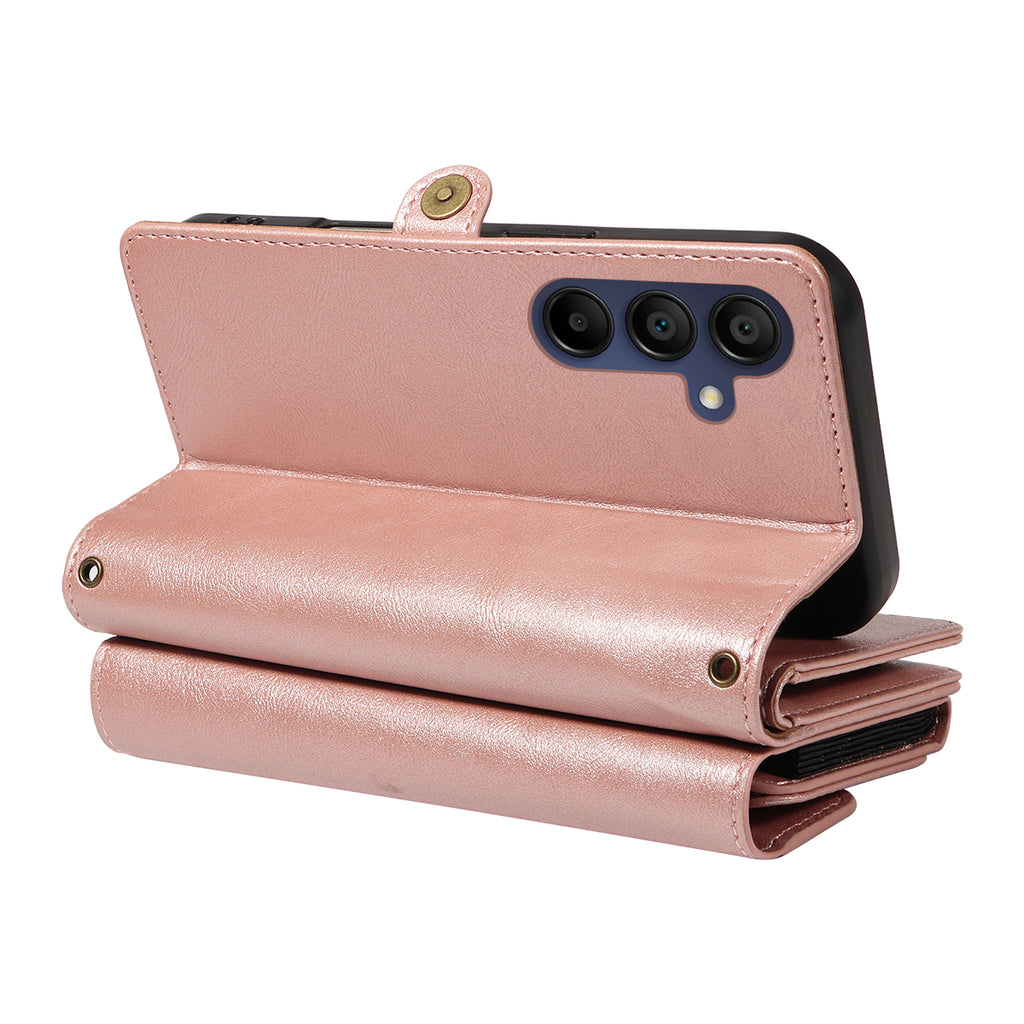 For Samsung Galaxy A15 5G / Galaxy A15 4G Case YIKATU YK-008 Zipper Wallet Leather Phone Cover with Shoulder Strap