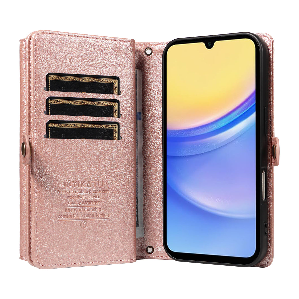 For Samsung Galaxy A15 5G / Galaxy A15 4G Case YIKATU YK-008 Zipper Wallet Leather Phone Cover with Shoulder Strap