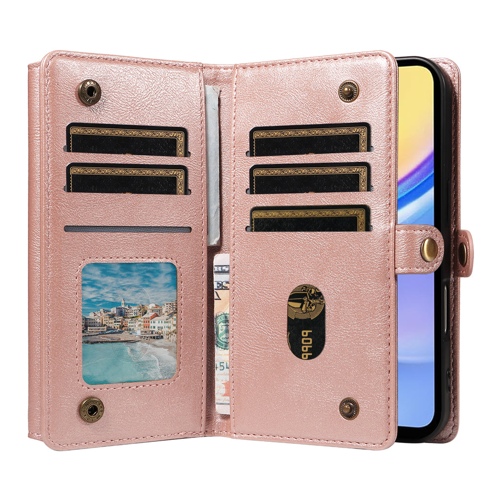 For Samsung Galaxy A15 5G / Galaxy A15 4G Case YIKATU YK-008 Zipper Wallet Leather Phone Cover with Shoulder Strap