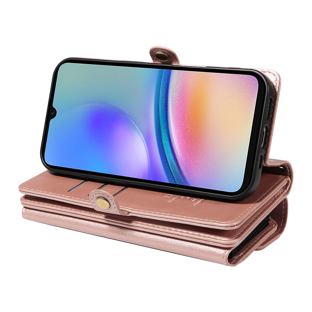 For Samsung Galaxy A05s 4G Case YIKATU YK-008 Zipper Wallet Leather Phone Cover with Shoulder Strap