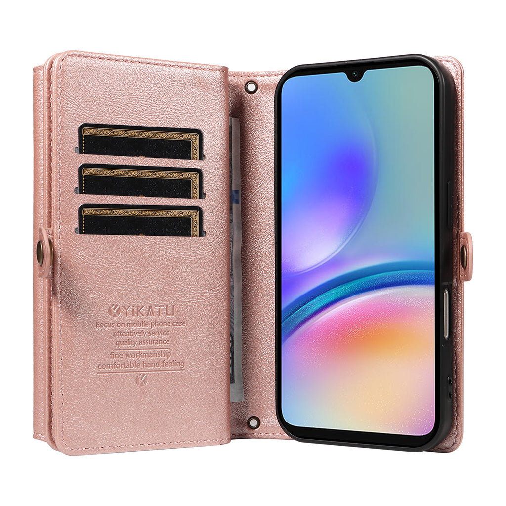 For Samsung Galaxy A05s 4G Case YIKATU YK-008 Zipper Wallet Leather Phone Cover with Shoulder Strap