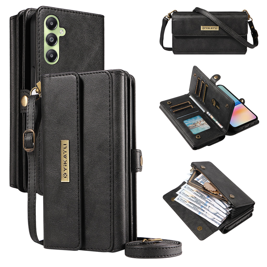 Étui portefeuille zippé en cuir avec bandoulière YIKATU YK-008 pour Samsung Galaxy A05s 4G
