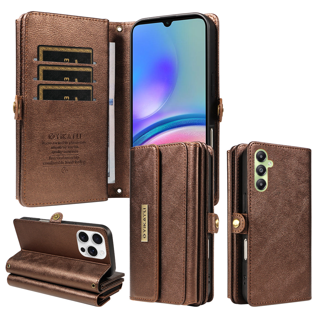 For Samsung Galaxy A05s 4G Case YIKATU YK-008 Zipper Wallet Leather Phone Cover with Shoulder Strap
