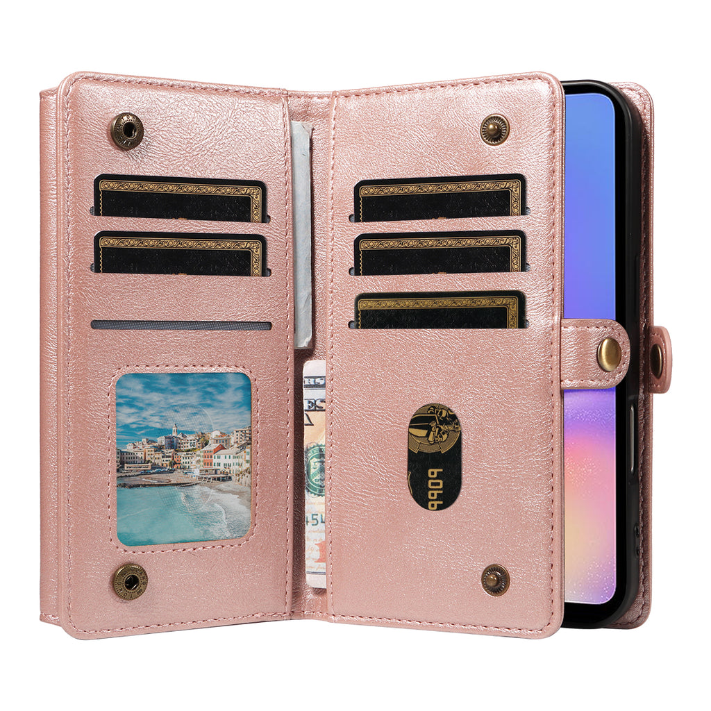 For Samsung Galaxy A05 4G Case YIKATU YK-008 Zipper Wallet Leather Phone Cover with Shoulder Strap