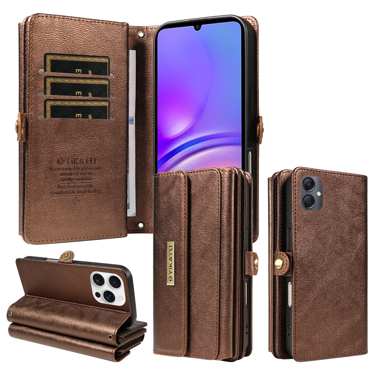 For Samsung Galaxy A05 4G Case YIKATU YK-008 Zipper Wallet Leather Phone Cover with Shoulder Strap