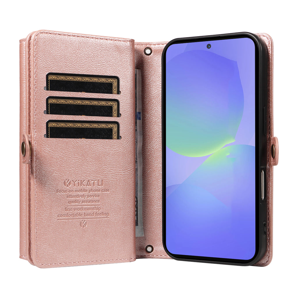 For Samsung Galaxy A36 5G Case YIKATU YK-008 Zipper Wallet Leather Phone Cover with Shoulder Strap