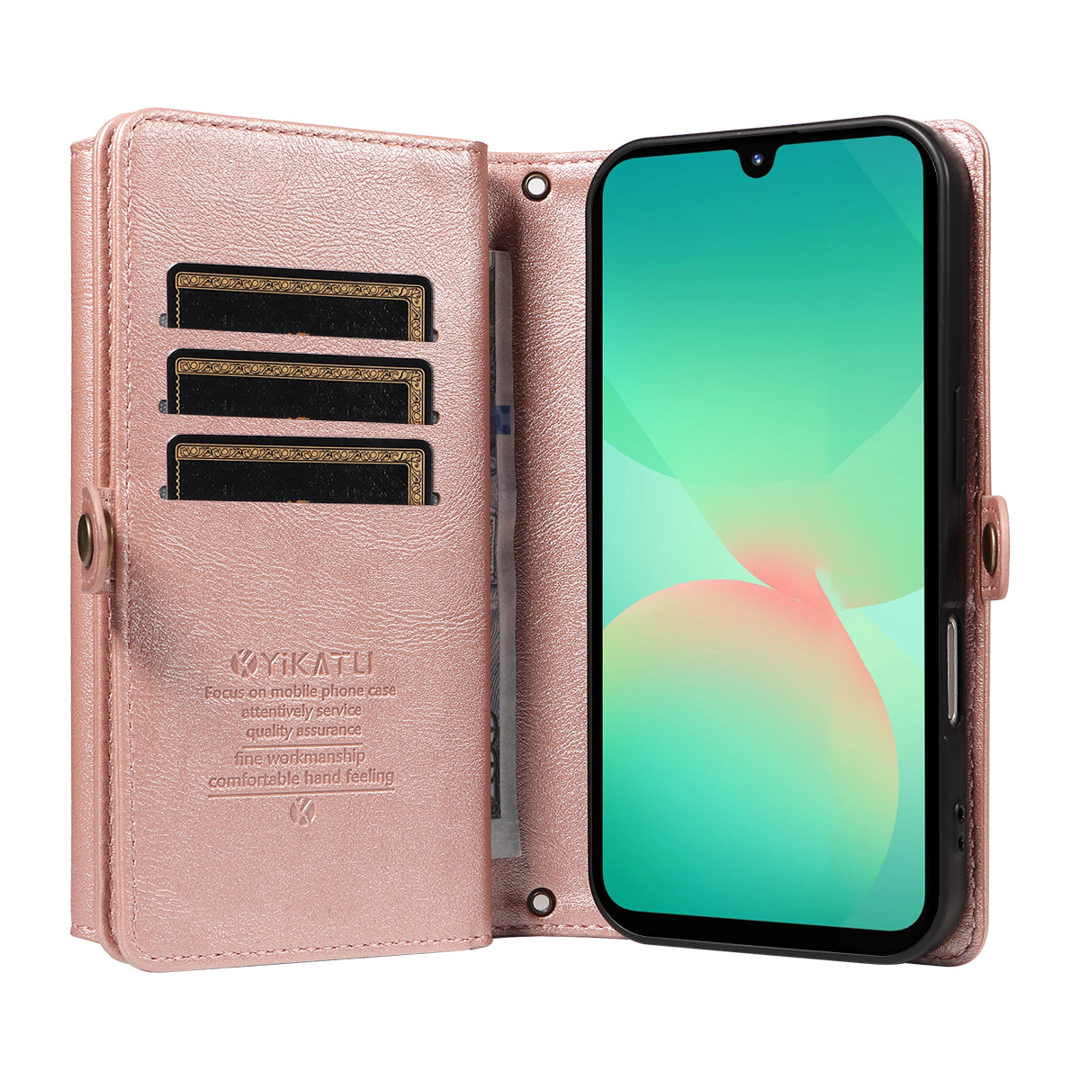 For Samsung Galaxy A16 4G / Galaxy A16 5G / Galaxy A26 5G Case YIKATU YK-008 Zipper Wallet Leather Phone Cover with Shoulder Strap