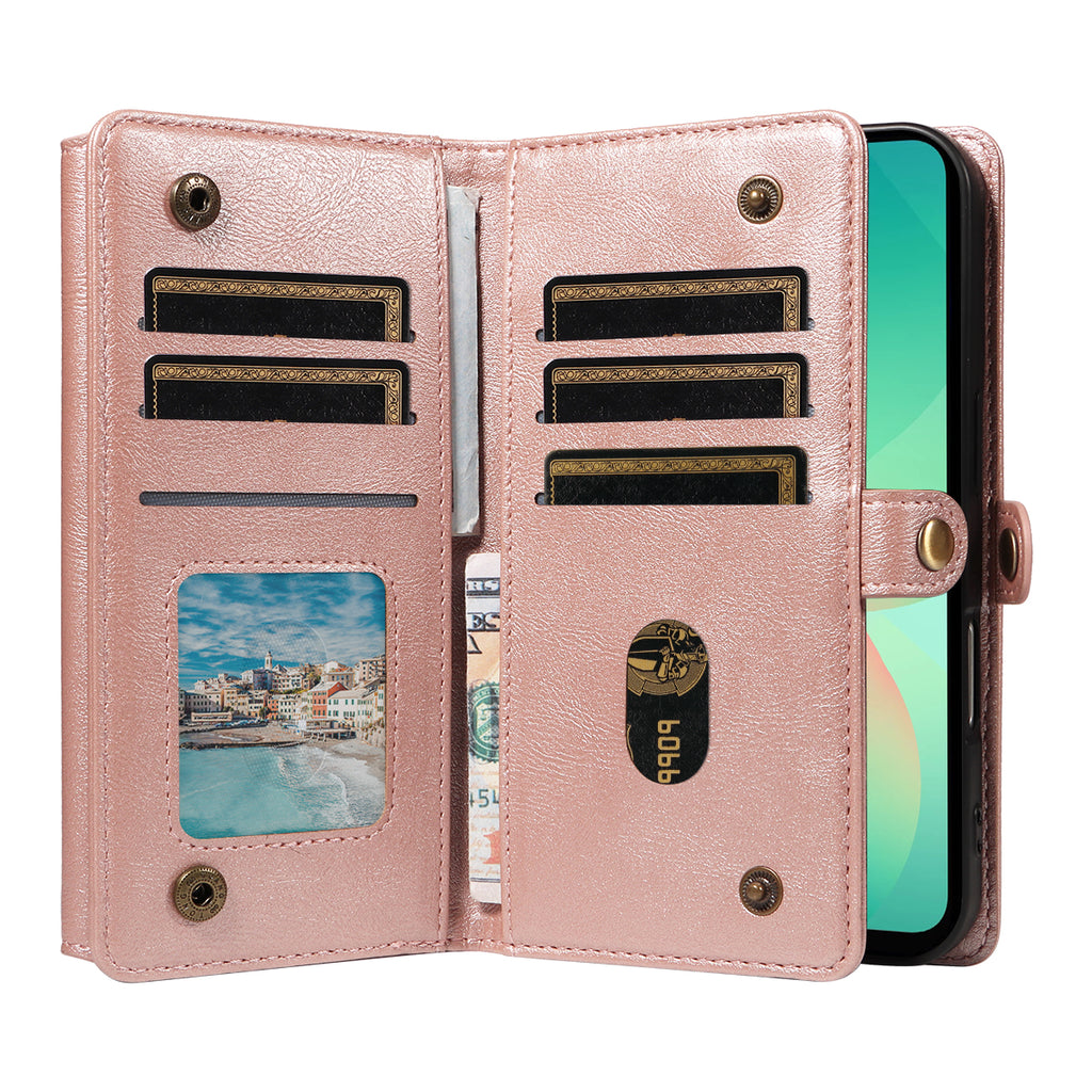 For Samsung Galaxy A16 4G / Galaxy A16 5G / Galaxy A26 5G Case YIKATU YK-008 Zipper Wallet Leather Phone Cover with Shoulder Strap