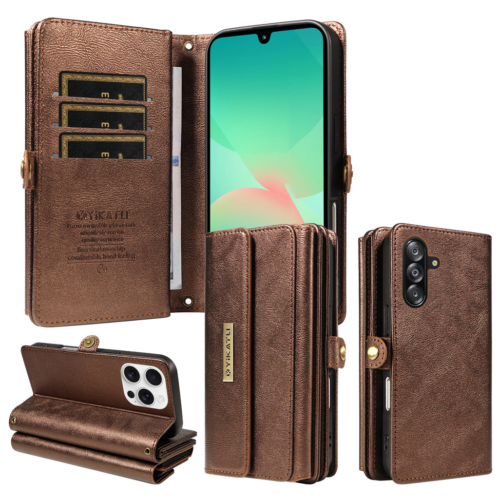 For Samsung Galaxy A16 4G / Galaxy A16 5G / Galaxy A26 5G Case YIKATU YK-008 Zipper Wallet Leather Phone Cover with Shoulder Strap
