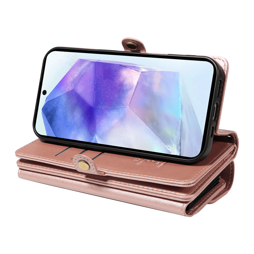 For Samsung Galaxy A55 5G Case YIKATU YK-008 Zipper Wallet Leather Phone Cover with Shoulder Strap