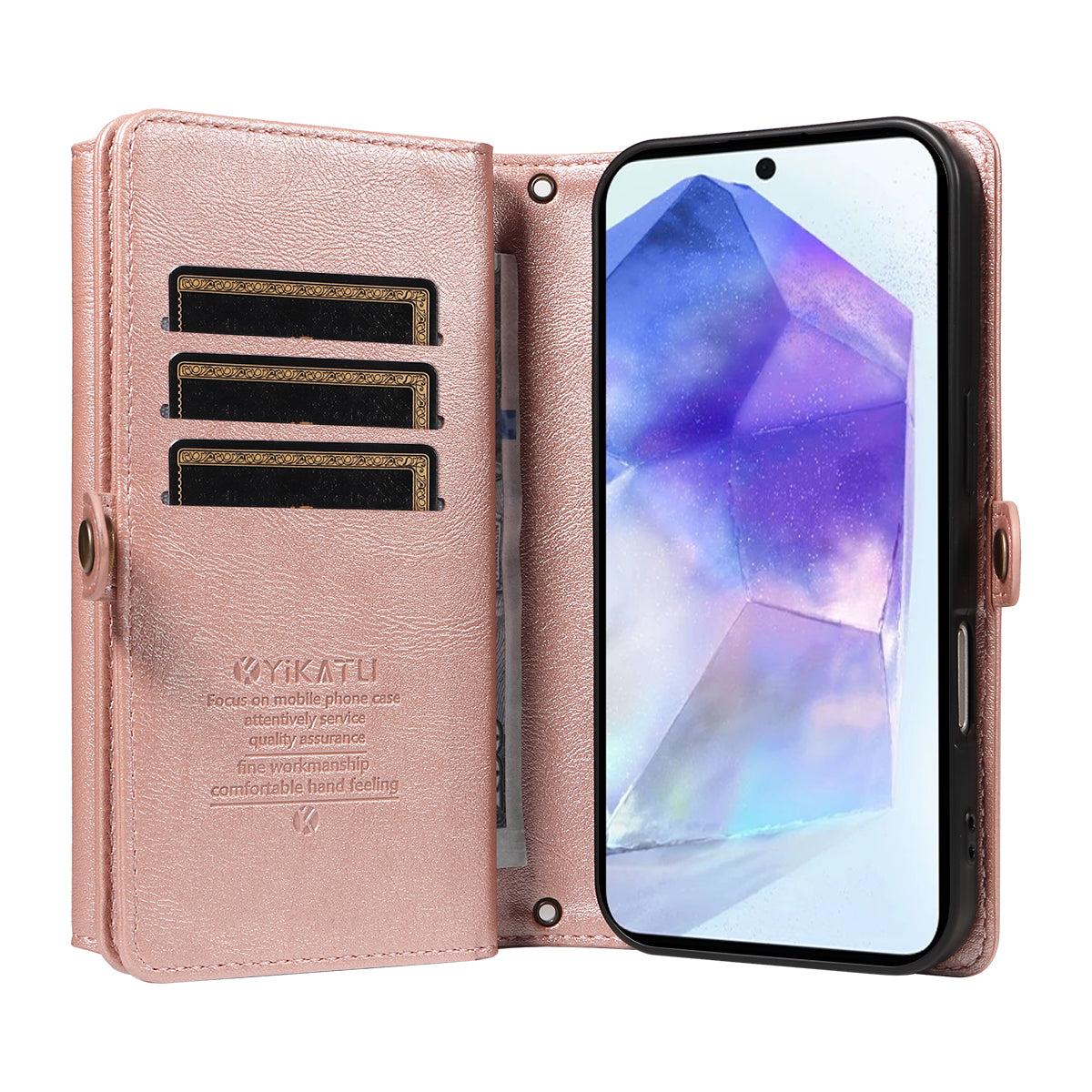 For Samsung Galaxy A55 5G Case YIKATU YK-008 Zipper Wallet Leather Phone Cover with Shoulder Strap