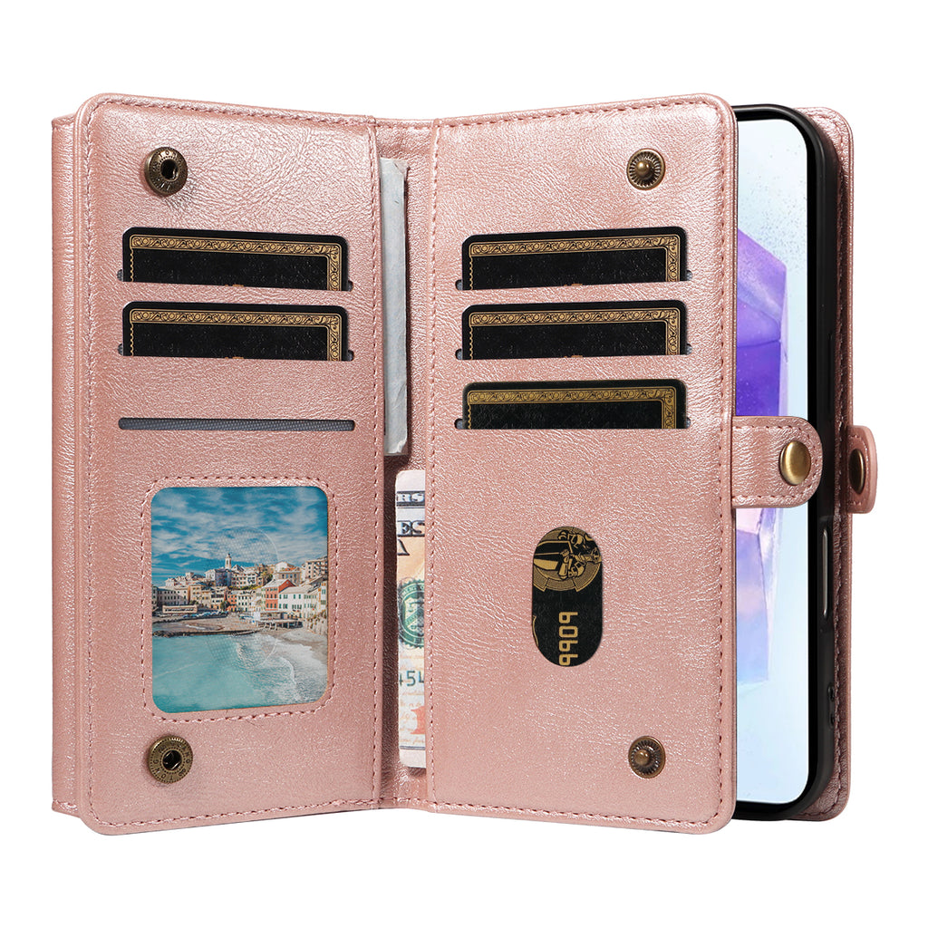 For Samsung Galaxy A55 5G Case YIKATU YK-008 Zipper Wallet Leather Phone Cover with Shoulder Strap