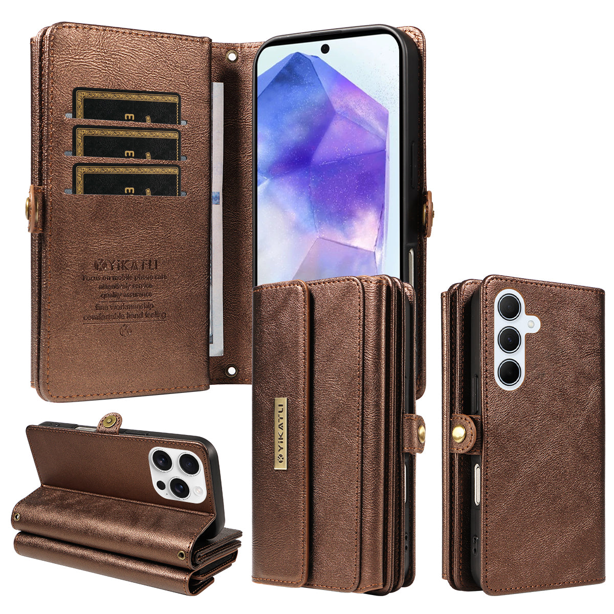 For Samsung Galaxy A55 5G Case YIKATU YK-008 Zipper Wallet Leather Phone Cover with Shoulder Strap