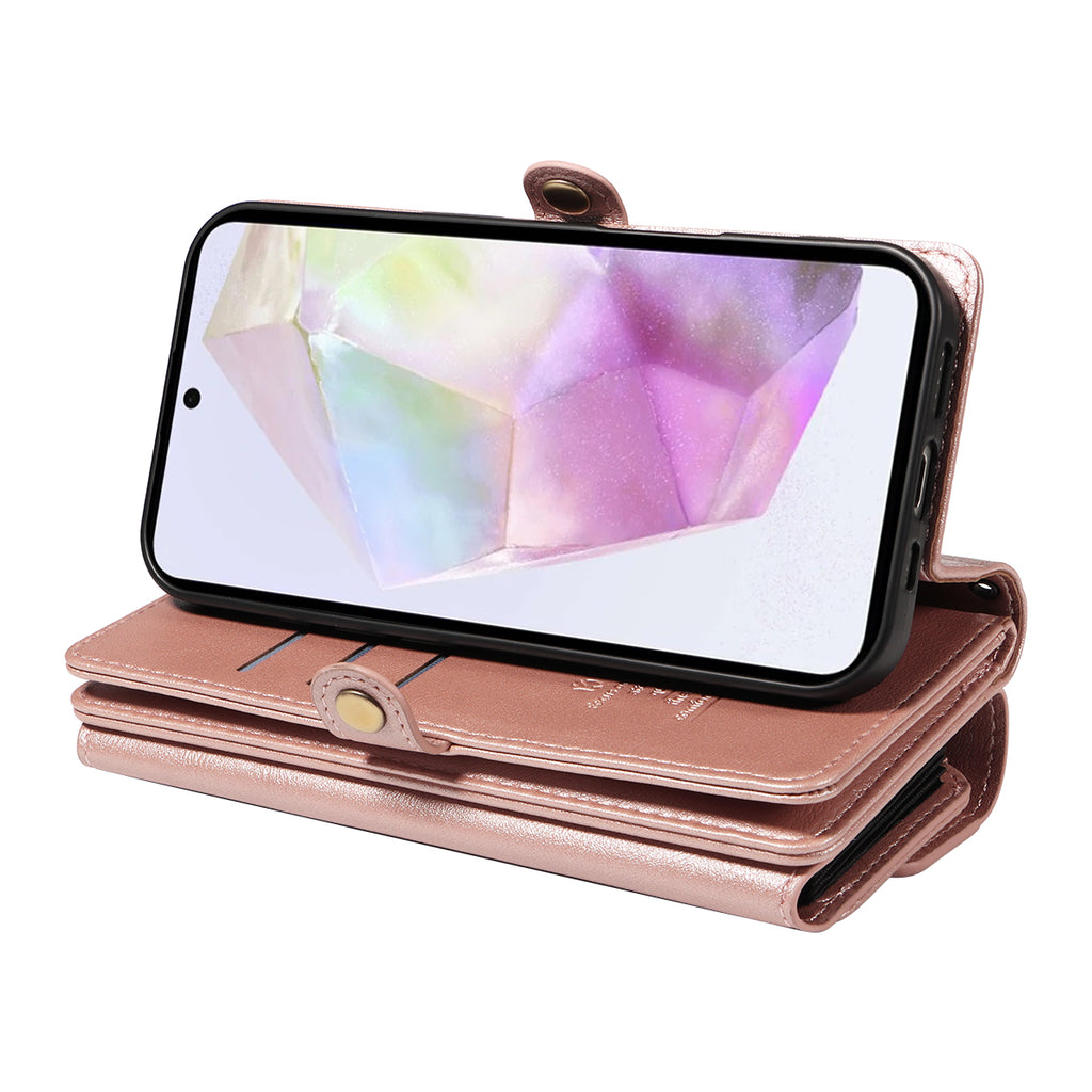 For Samsung Galaxy A35 5G Case YIKATU YK-008 Zipper Wallet Leather Phone Cover with Shoulder Strap