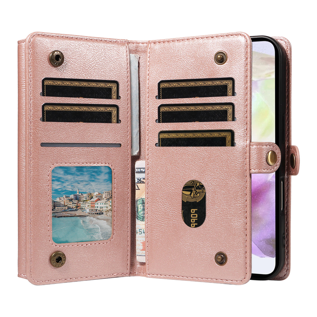 For Samsung Galaxy A35 5G Case YIKATU YK-008 Zipper Wallet Leather Phone Cover with Shoulder Strap