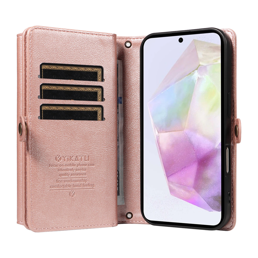 For Samsung Galaxy A35 5G Case YIKATU YK-008 Zipper Wallet Leather Phone Cover with Shoulder Strap