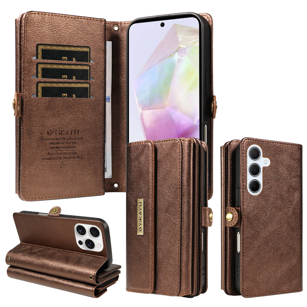 For Samsung Galaxy A35 5G Case YIKATU YK-008 Zipper Wallet Leather Phone Cover with Shoulder Strap