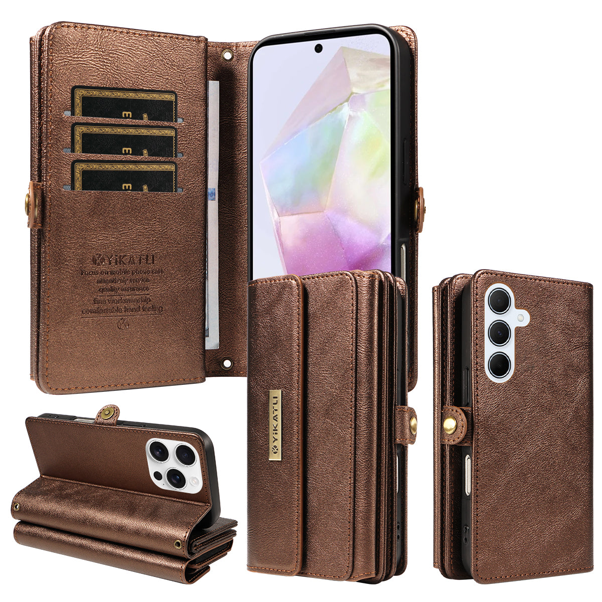 For Samsung Galaxy A35 5G Case YIKATU YK-008 Zipper Wallet Leather Phone Cover with Shoulder Strap