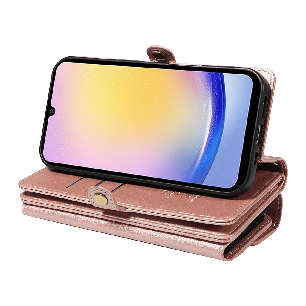 For Samsung Galaxy A25 5G (Global) (161.0 x 76.5 x 8.3mm) Case YIKATU YK-008 Zipper Wallet Leather Phone Cover with Shoulder Strap